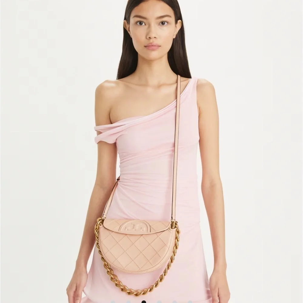 New Tory burch MINI FLEMING SOFT POLISHED-GRAIN CRESCENT BAG
